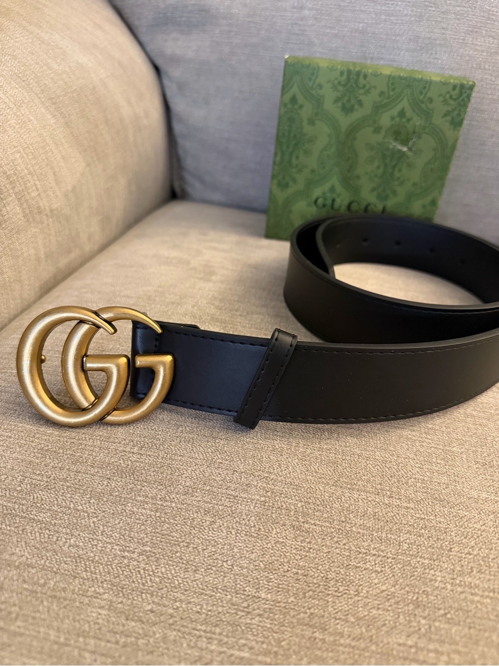 Gucci Belt Black GG Marmont Wide Belt With Shiny Buckle Men Size 100 - Picture 2 of 5